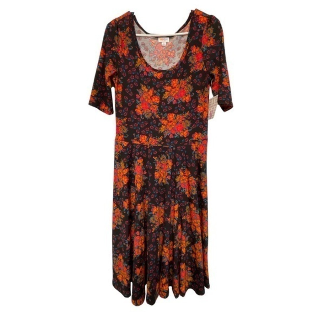 Lularoe Black Nicole Dress Red Flowers Size Med NWT #4394